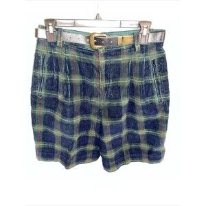 Lizsport Golf Shorts Women’s Size 10 Blue Plaid Waist 28 Inseam 7 Rise 14 Belted